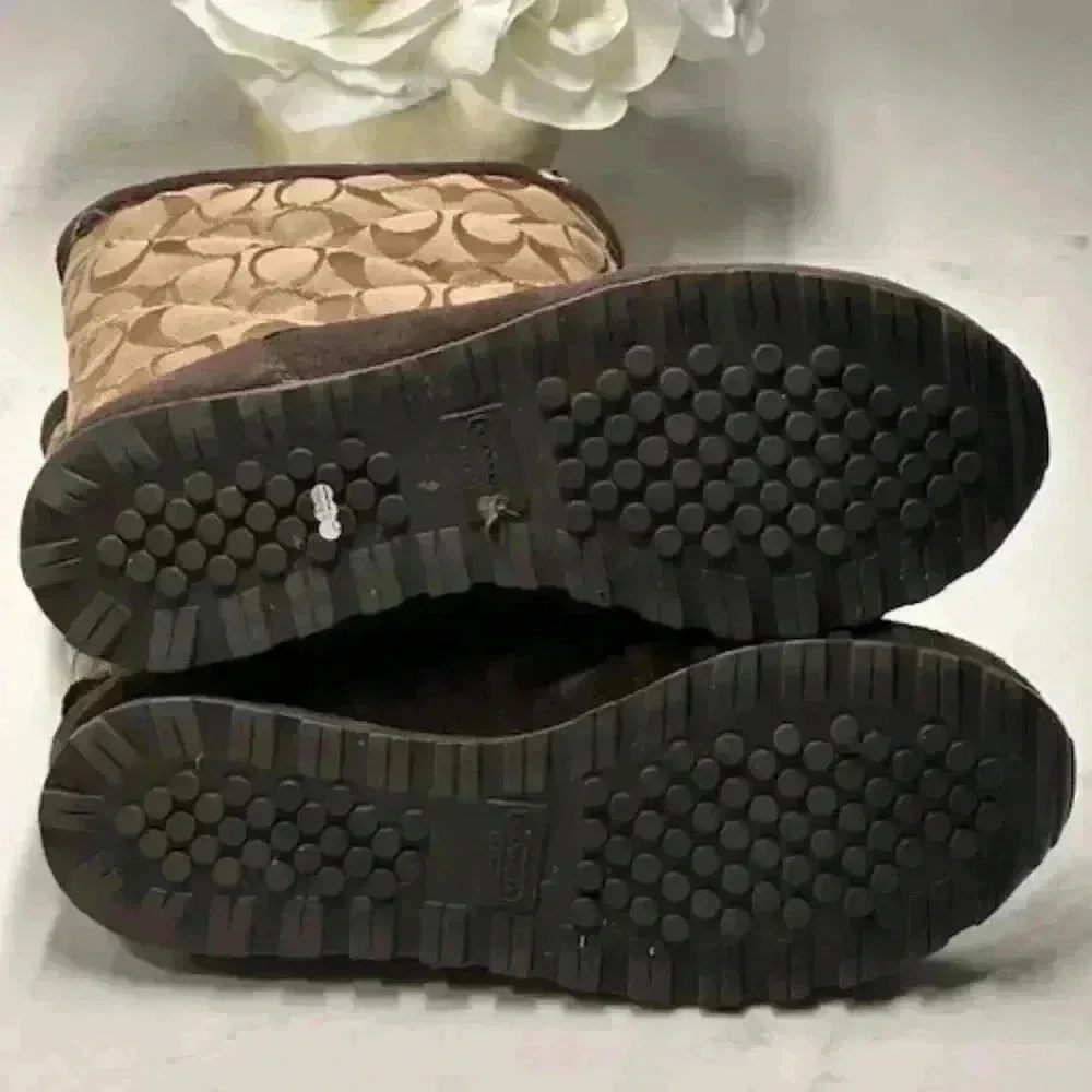 Coach Juniper Brown Suede Signature Jacquard Winter Boots Women's Size 8B